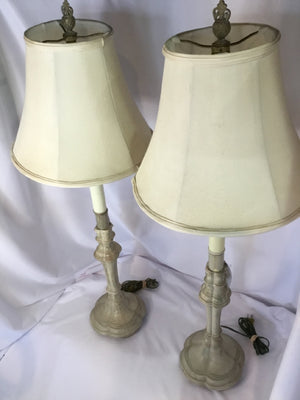 French Country Cream/Gold Metal Linen Candlestick Lamp