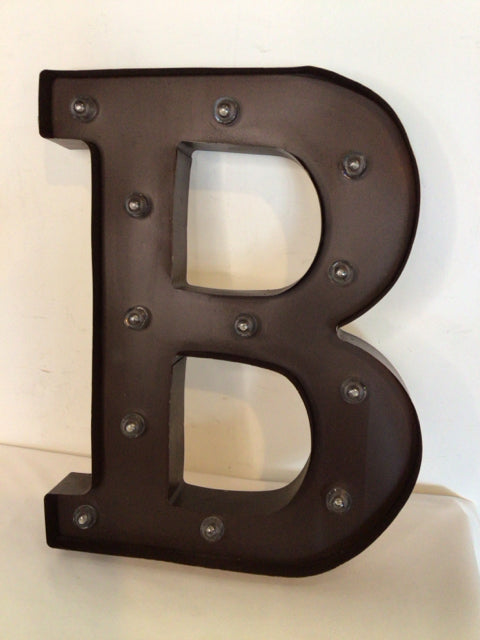 Light up Metal Letter "B" Battery Operated Brown Wall Decoration Art