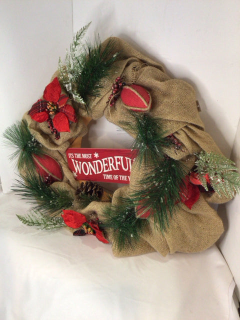 Wreath Tan Burlap Poinsettia Holiday Item