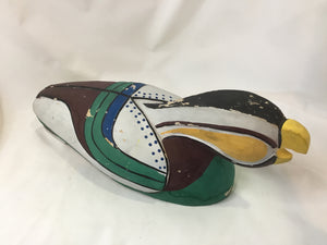 Vintage Hand Carved Multi-Color Wood Duck Sculpture