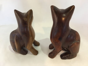 Carved Natural Wood Sitting Cat Book End