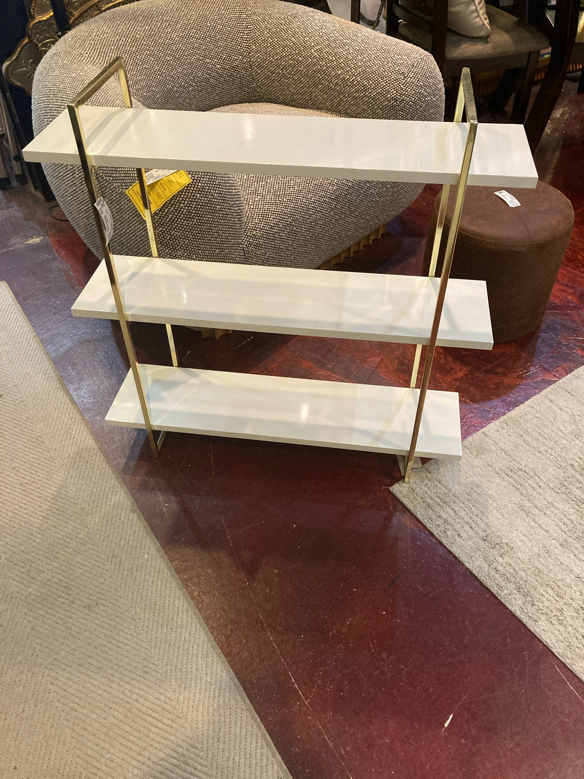 Gold/White Metal/Wood Tiered Shelf