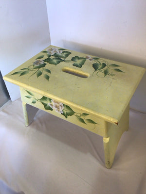 Painted Wood Flowers Yellow/Green Stool/Foot Stool/Ottoman