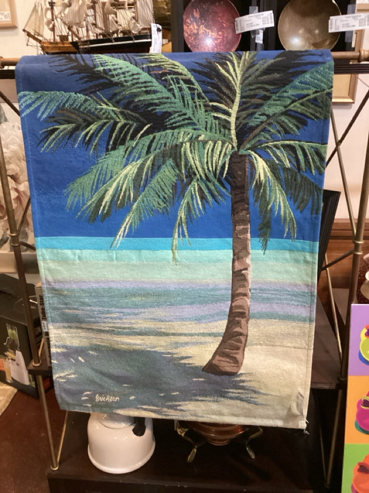 Tapestry Cotton Palm Tree Seascape Green/Blue Wall Decoration Art