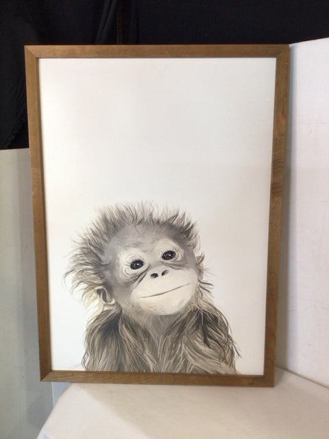 Whimsical White/Gray Monkey Framed Art