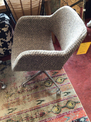 Mid-Century Tweed Swivel Base Pair Tan Chair Set