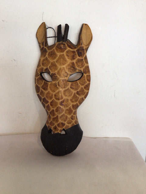 Wood Carved Mask Giraffe Wall Hanging Art