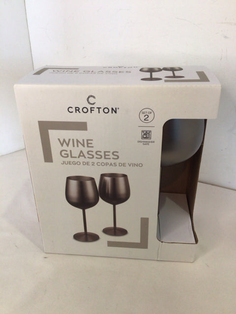 Crofton Pair Gray Stainless Steel Wine Glasses