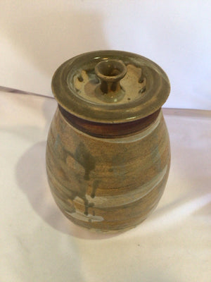 Green/Brown Pottery Lidded Vase