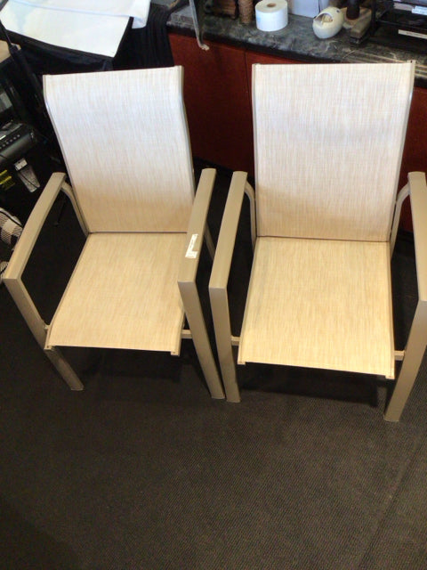 Pair Metal/Mesh Tan Chair Set