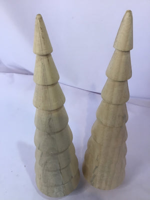 Set of 2 Natural Wood Christmas Tree Holiday Item