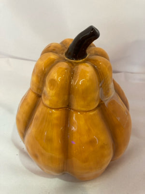 Lidded Orange Ceramic Pumpkin Holiday Item