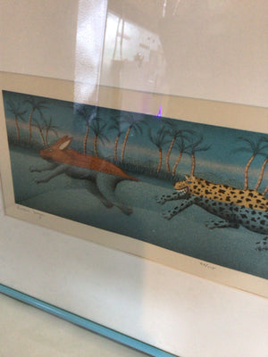 Signed Blue/Multi Dogs Framed Art