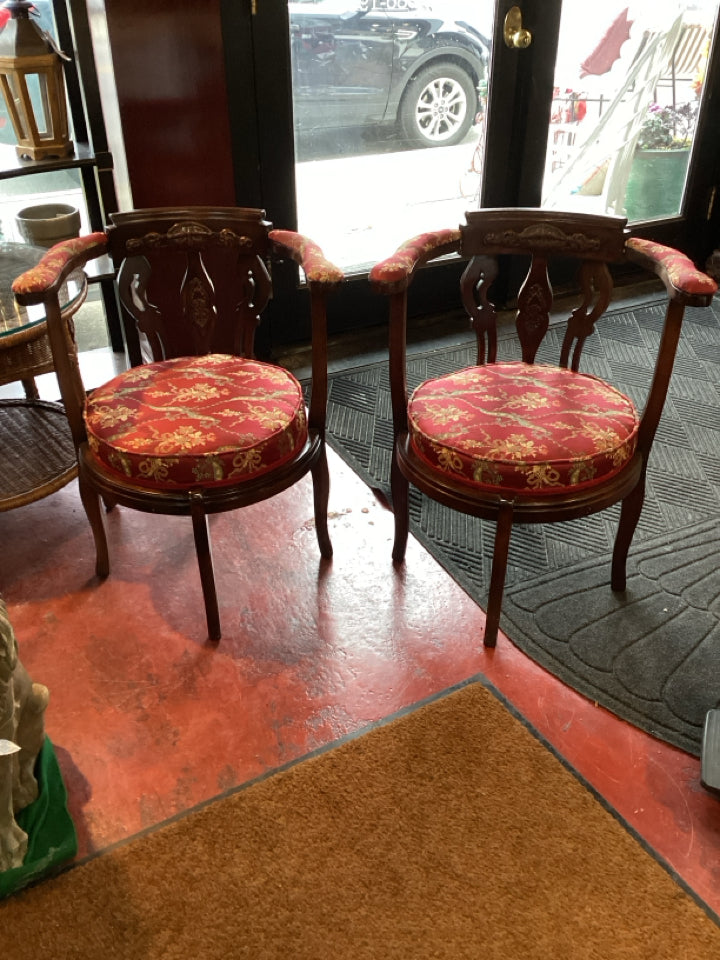 Oriental Carved Pair Red Chair Set