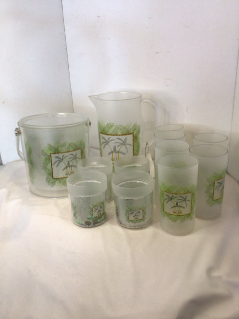 Clear/Green Acrylic Palm Trees 12 piece set Dish Set