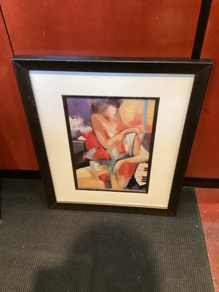 Print Multi-Color Woman Piano Framed Art