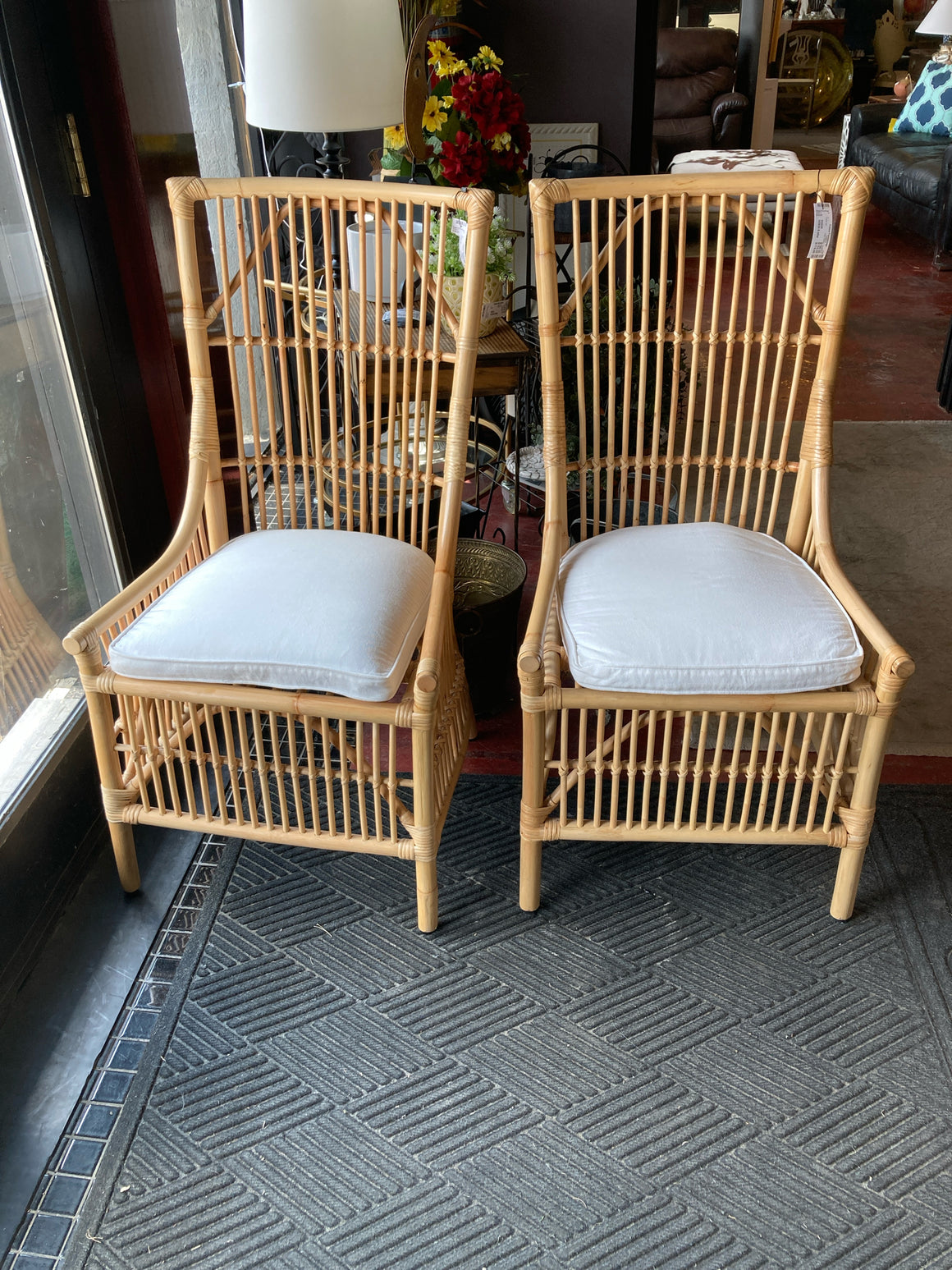 Pair Rattan Tan/White Chair Set
