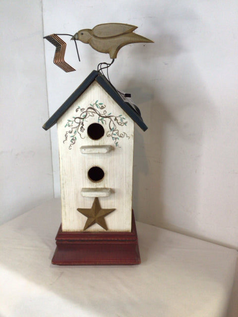 Signed Red/White/Blue Wood Bird House