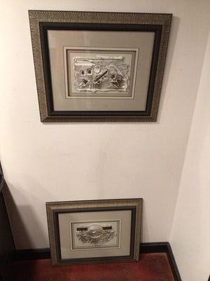 Abstract Tan/White Pair Framed Art