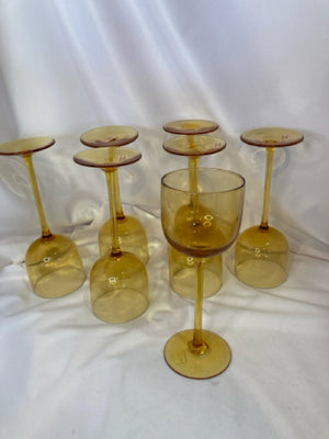 Italian 1960's Hand Blown Amber Wine Glasses