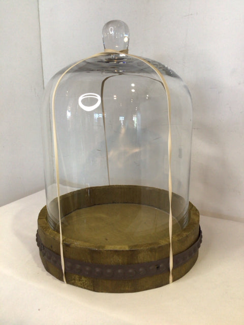 2 Piece Tan Wood/Glass Cloche