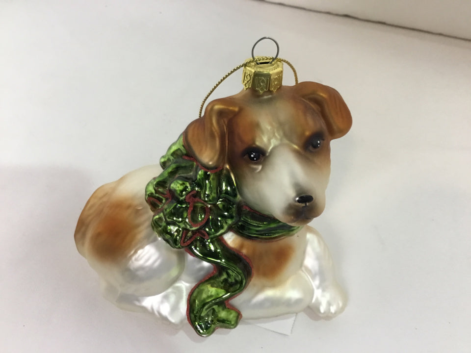 Ornament Brown/White Glass Dog Holiday Item
