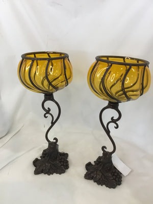 Ornate Gold Glass/Metal Pair Candle Holders