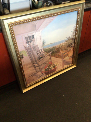 Blue/Tan Porch Scene Framed Art