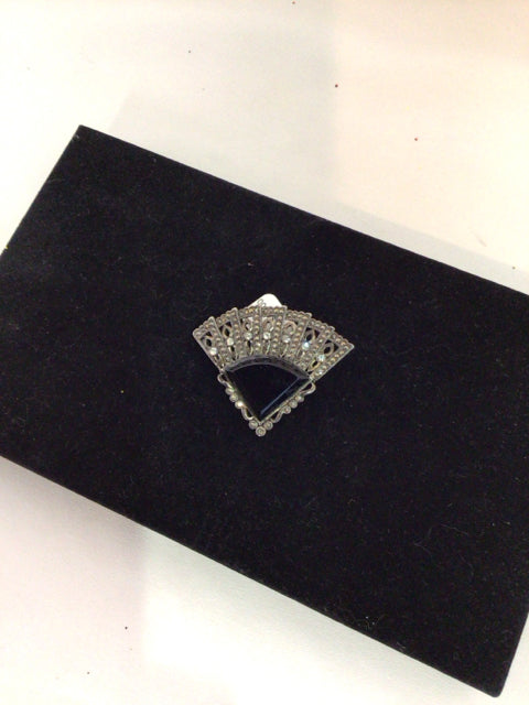 Monet Black/silver Fan Marcasite Pin