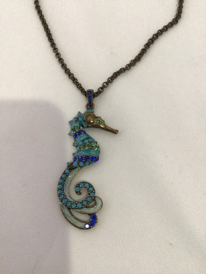 Blue Seahorse Rhinestone Necklace