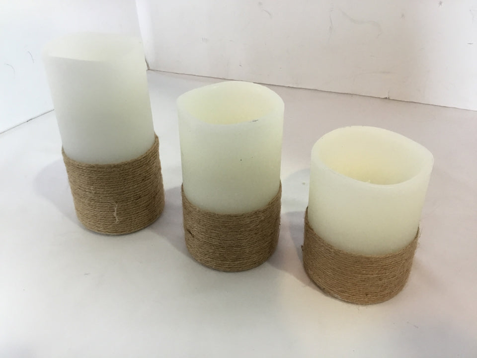 Battery Operated Natural Rope Set of 3 Candle