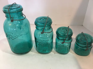 Ball Vintage Set of 4 Blue Glass Canning Jar