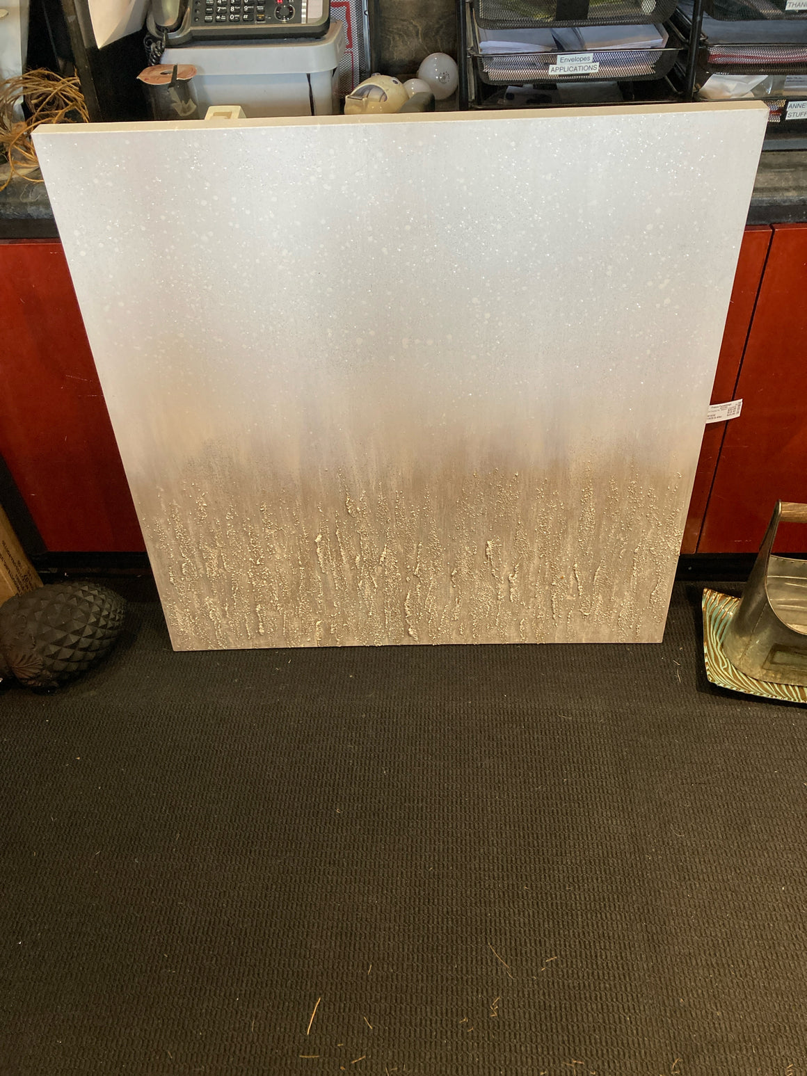 Abstract Gray/White Canvas Textured Stretch Canvas Art