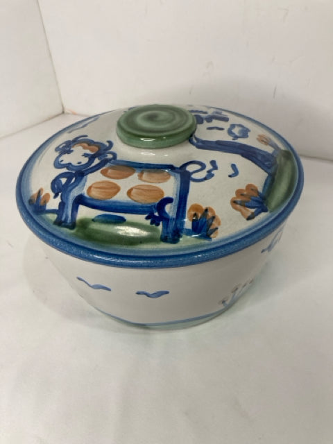 Hadley Casserole Blue/White Stoneware Cow Dish