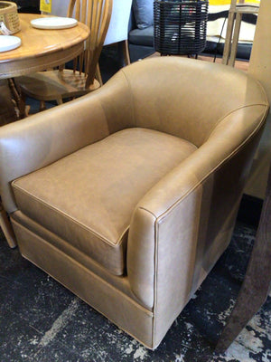 Modern Leather Barrel Rolling Gold Chair