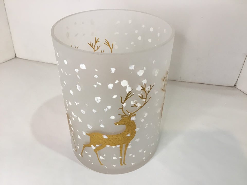 Candle Holder Clear/Gold Glass Reindeer Holiday Item