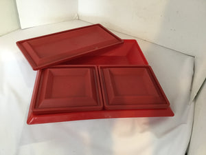 Tupperware Vintage Red Plastic 3 Part W/Lid Dish Set