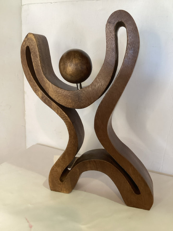 Modern Brown Wood Person Sculpture