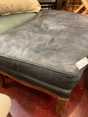 NailHead Leather Black Ottoman