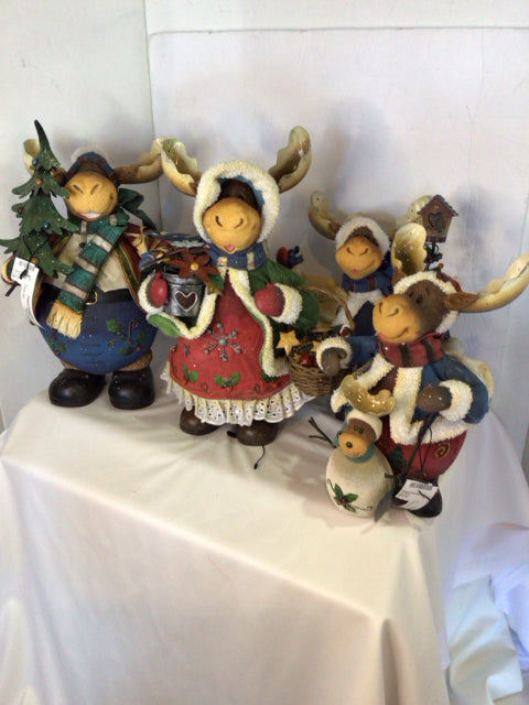 Figure Multi-Color Resin Moose 4 Pieces Holiday Item