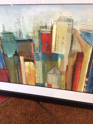 Red/Multi Buildings Framed Art