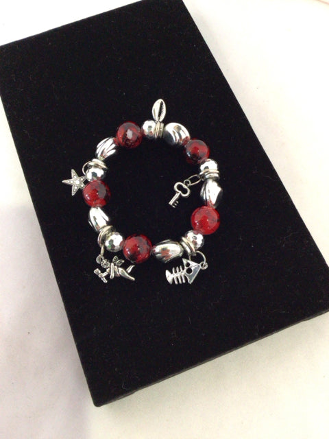 Red/Silver Charms Bracelet