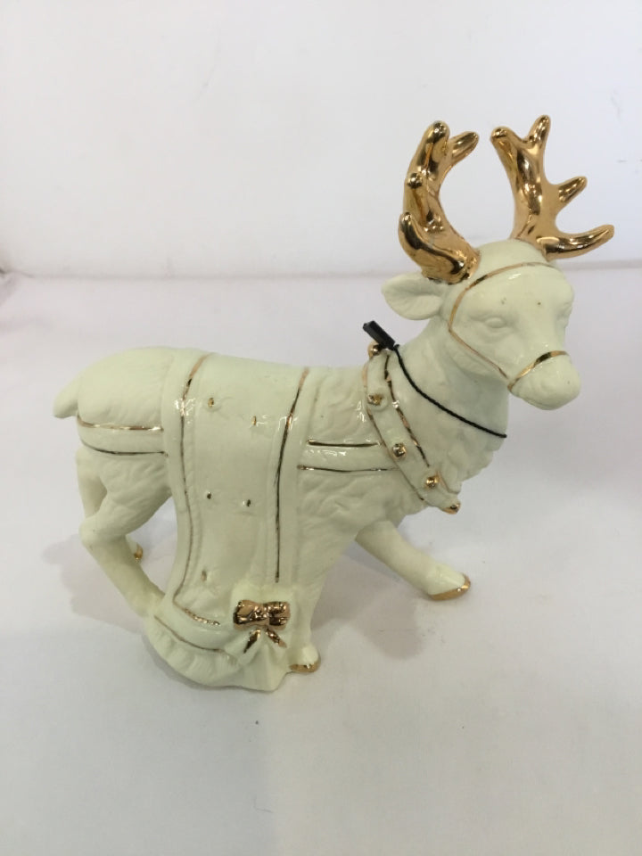 Cream/Gold Ceramic Reindeer Holiday Item