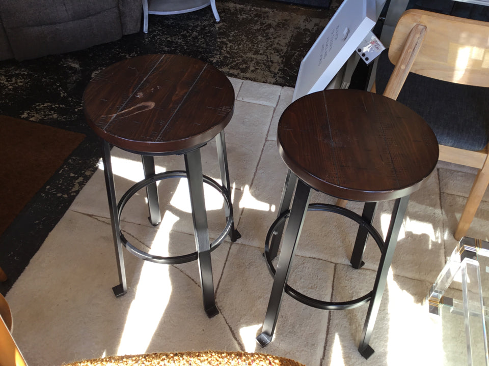 Pair Wood/Metal Backless Round Brown Barstool/Bar Stool