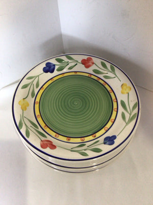 PIER 1 White/Multi Stoneware Floral Plate Set