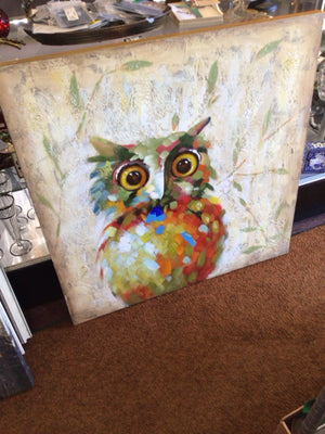 Yellow/Multi Owl Stretch Canvas Art