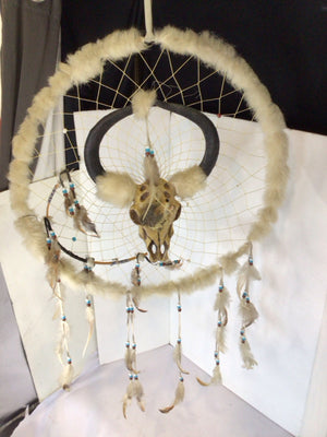 Southwestern Cream/Brown Dreamcatcher Skull Wall Hanging Art