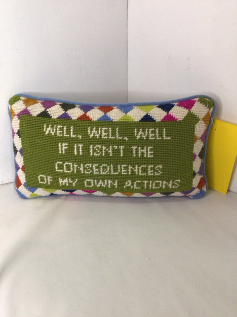 Green/multi Needlepoint Pillow