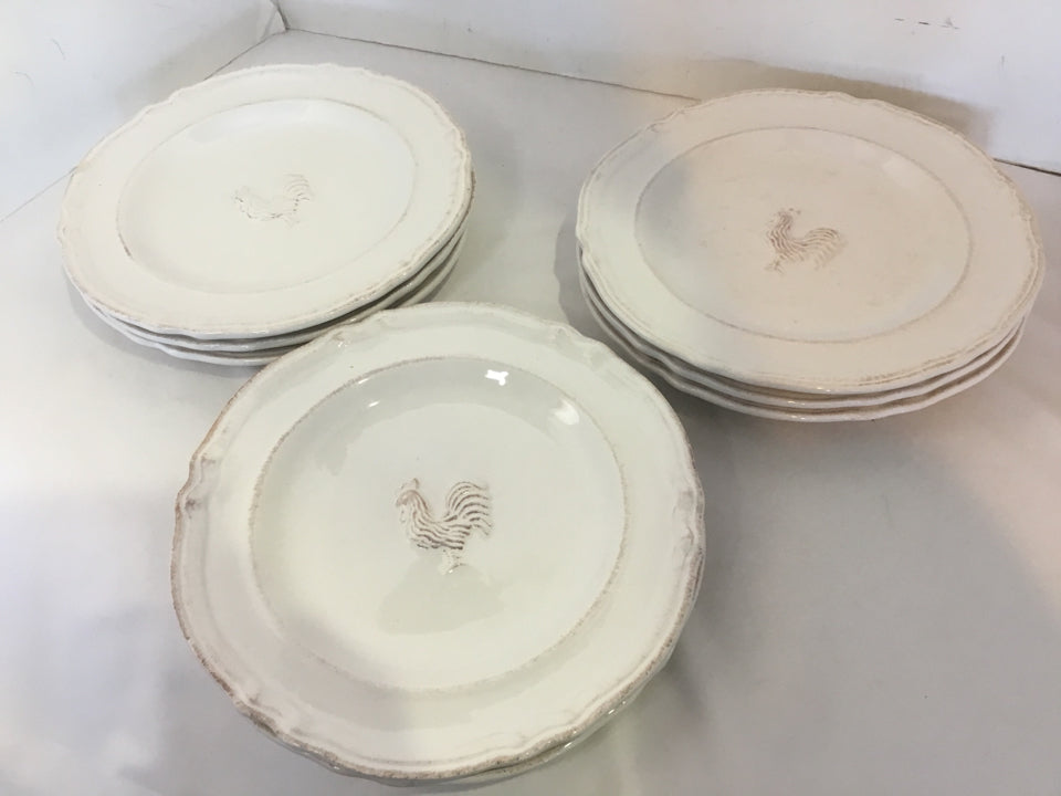 Williams-Sonoma Set of 8 White Ceramic Rooster Plate Set