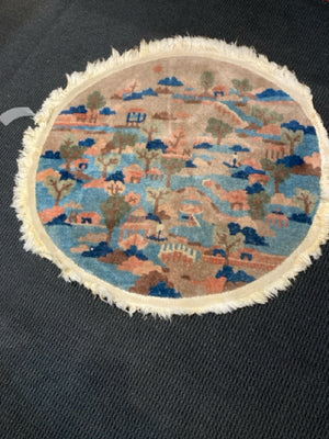 Vintage Wool Country Side Round Tan/Blue Rug
